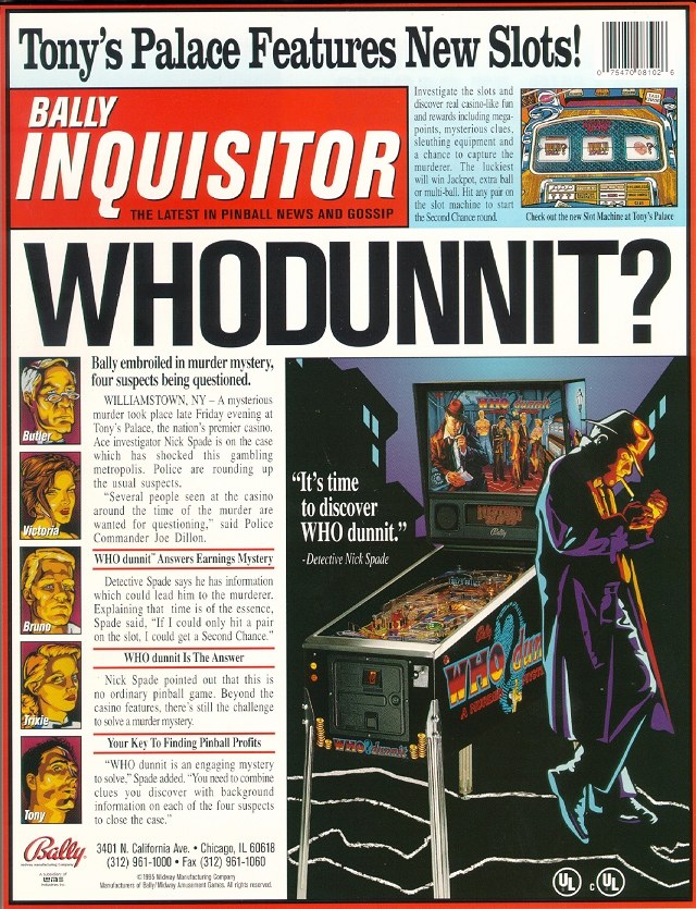 Who Dunnit Pinball Machine by WIlliams with full LED kit installed 